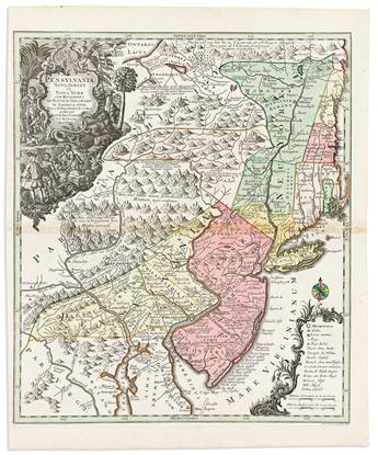 (MIDDLE BRITISH COLONIES.) Matthaeus Seutter. Pensylvania Nova Jersey et New York.                                                               